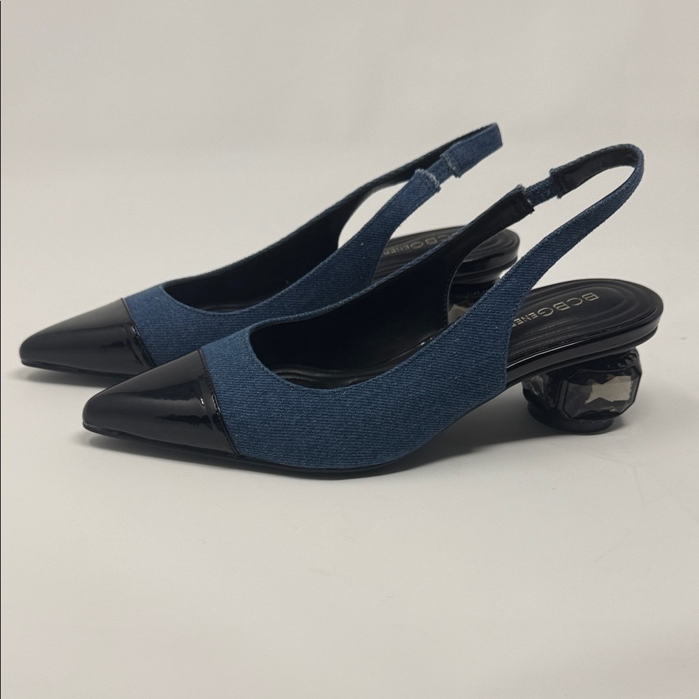 BCBGeneration Blue and Black Slingback Heels